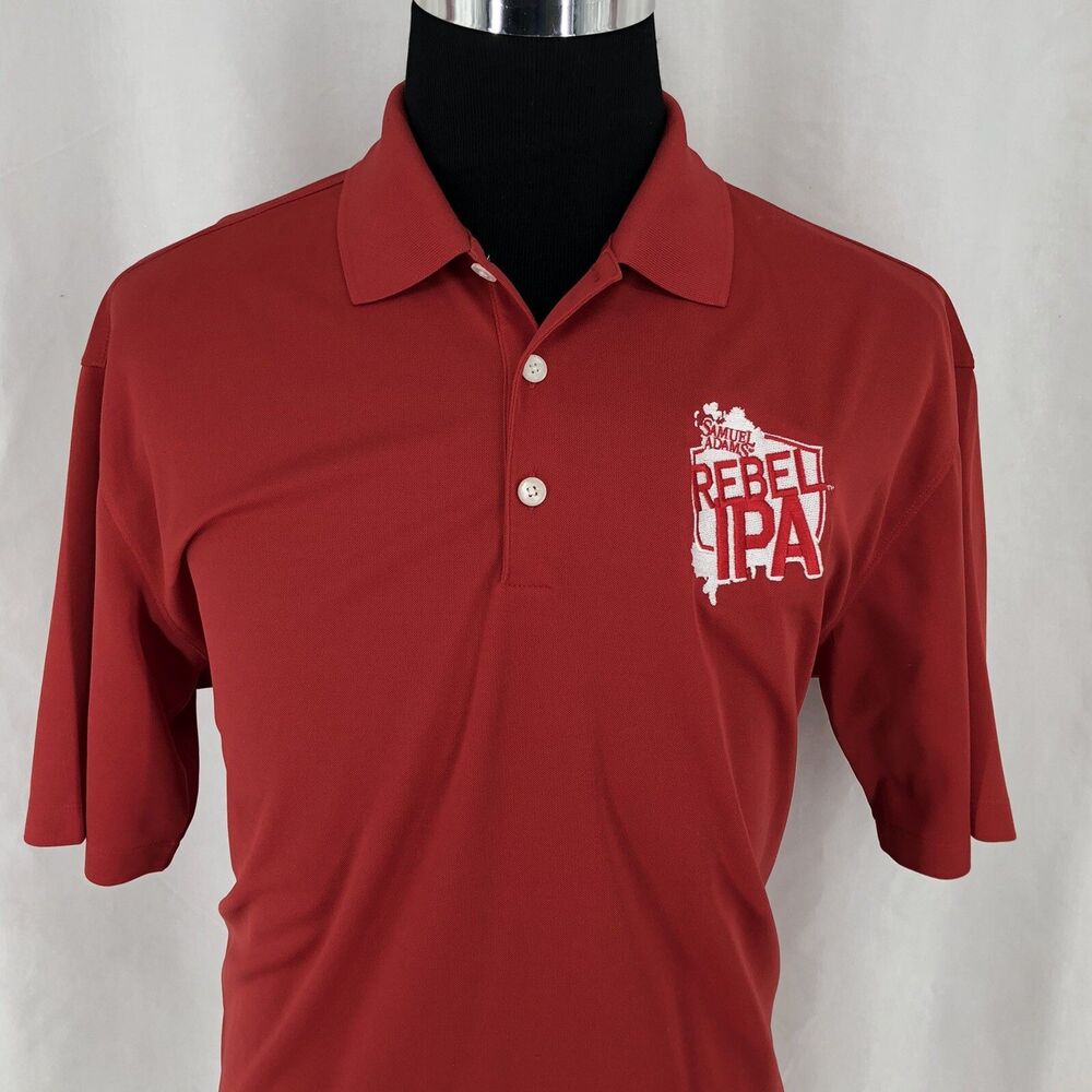 NIKE GOLF DRI-Fit Red Polo Shirt Samuel Adams Rebel IPA 363807-648 Large